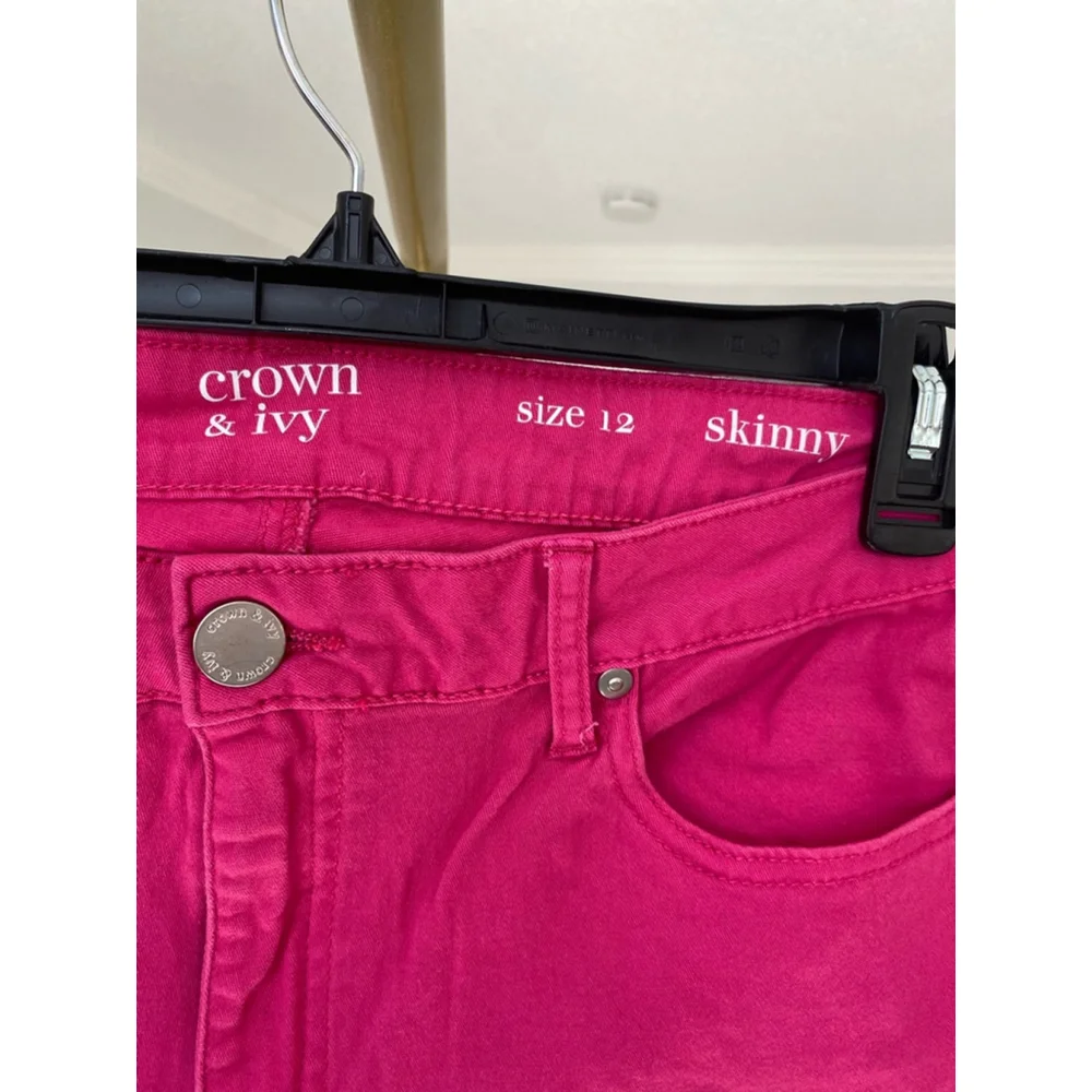 Crown & Ivy Bougainvillea Pink Skinny Jeans Pants Bright Coastal Vaca Resort Y2K - Picture 5 of 8